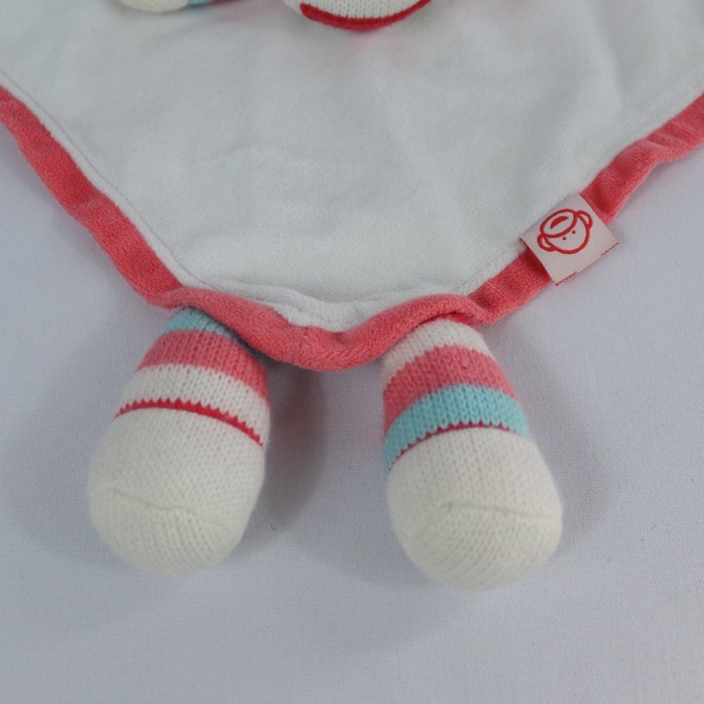 Baby Starters 12" Sock Monkey Security Blanket Lovey Rattle Pink Stripes - Picture 3 of 9